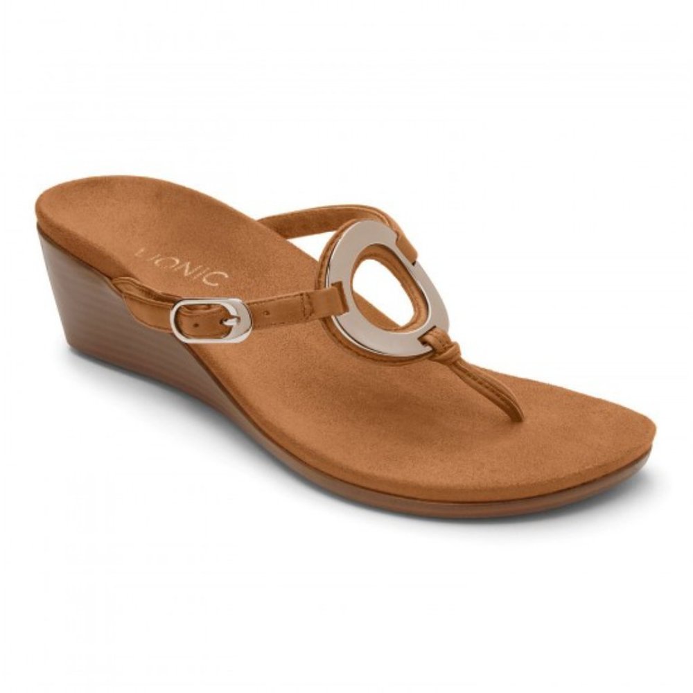 Vionic Park Orchid Toepost Wedge Sandal Brown Sz 8